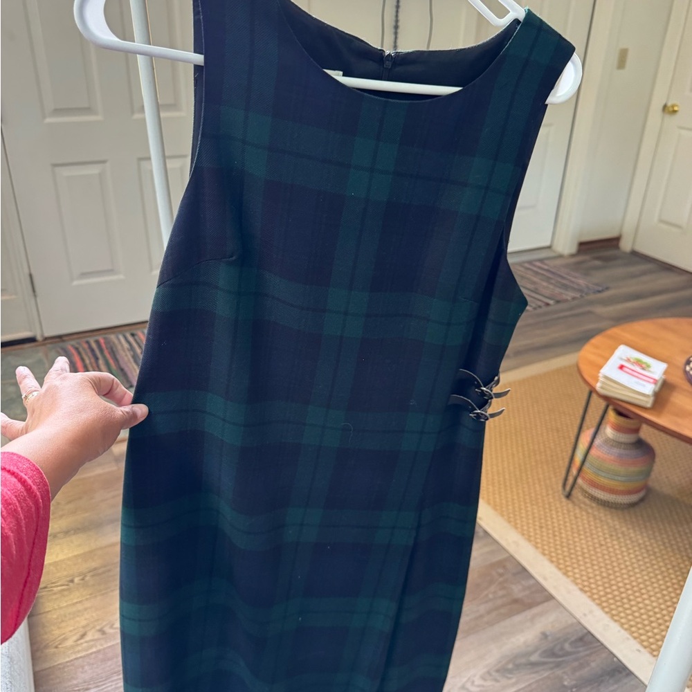 Talbots Green and Blue Sheath Dress Sleeveless Scoop Neck Midi